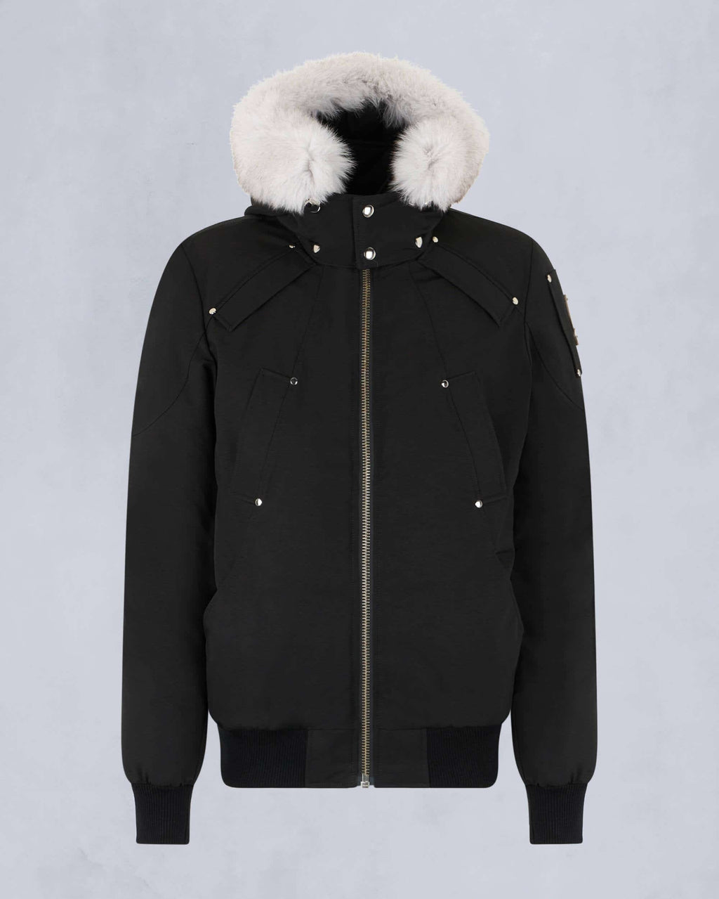 Moose Knuckles Black White Fox Fur Hood Bomber Down Jacket