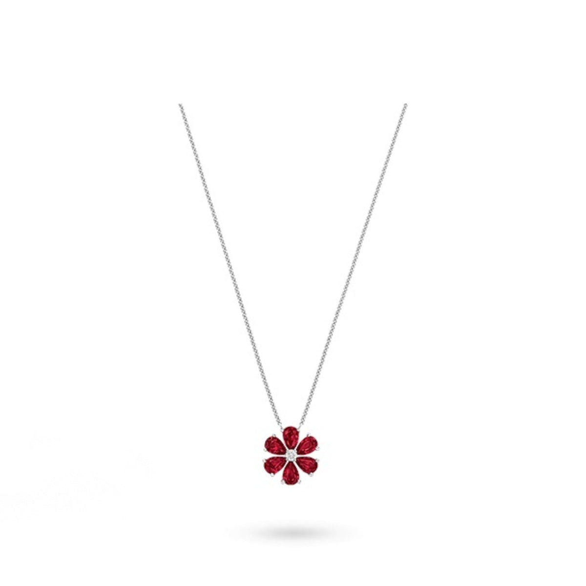 Harry Winston Style Six-Petal Floral Cubic Zirconia White-Gold-Plated Necklace
