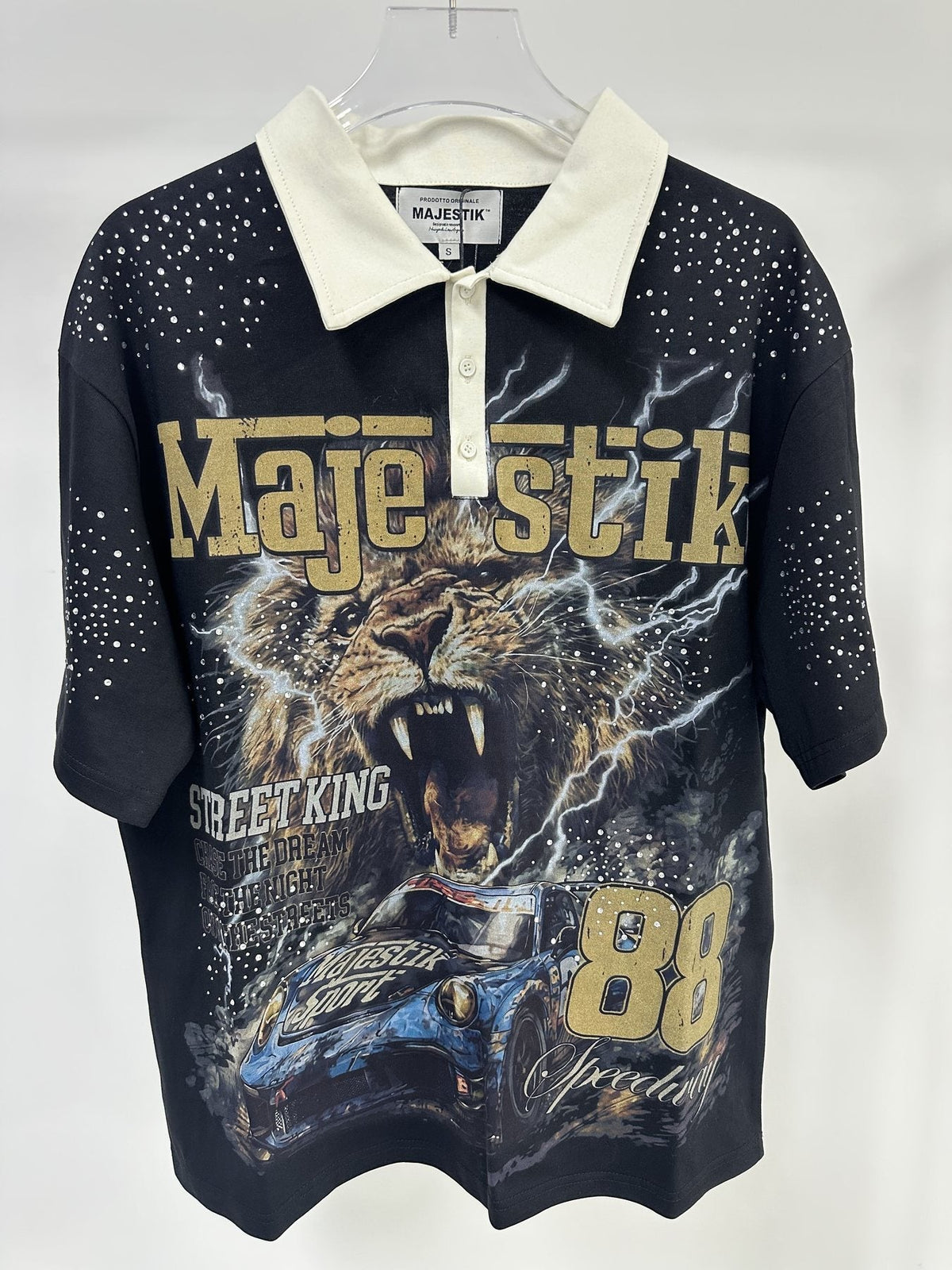 MAJESTIK Black Racing Graphic Polo Shirt