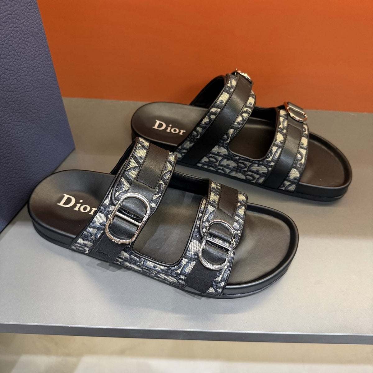 Dior Two-Strap Buckle Slide Sandals